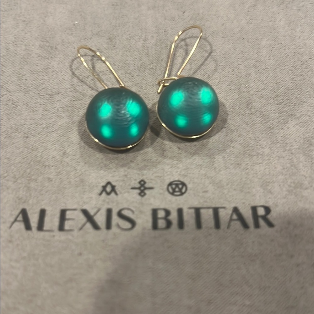Alexis Bittar Green and Gold Earrings with Elegant Design